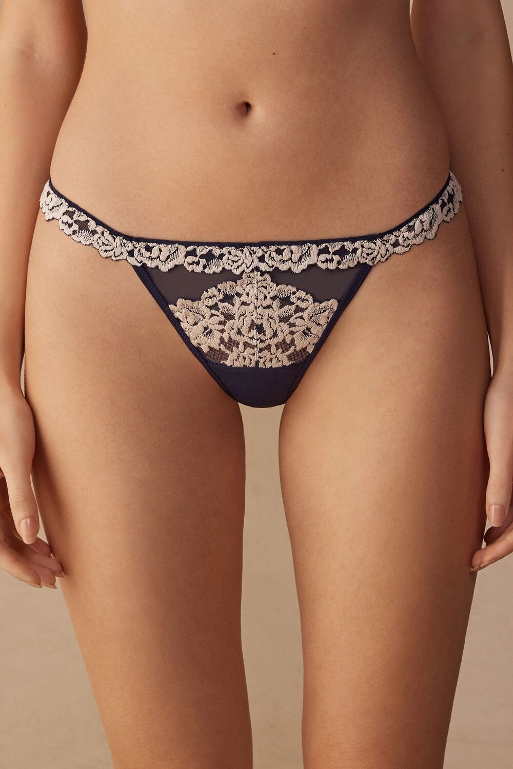 Blue - 347i - Deep Blue / Vanilla Intimissimi Pretty Flowers String Thong | ZNIK-97435