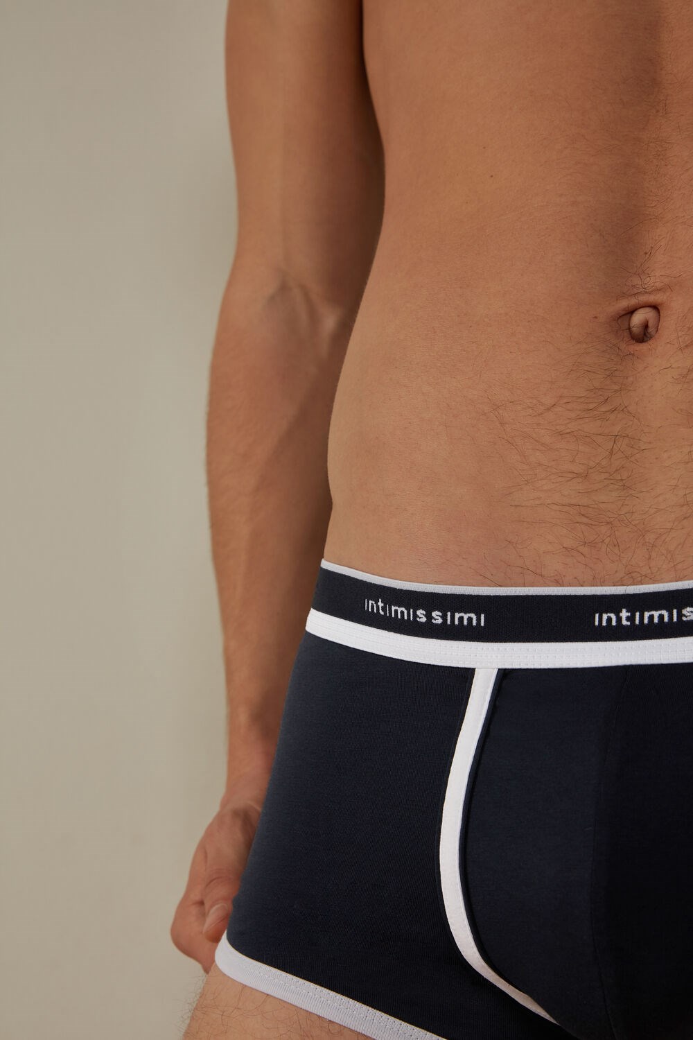 Blue - 3481 - Midnight Blue / White Intimissimi Stretch Supima® Cotton Boxer Shorts with Logo Detail | BYOR-02379