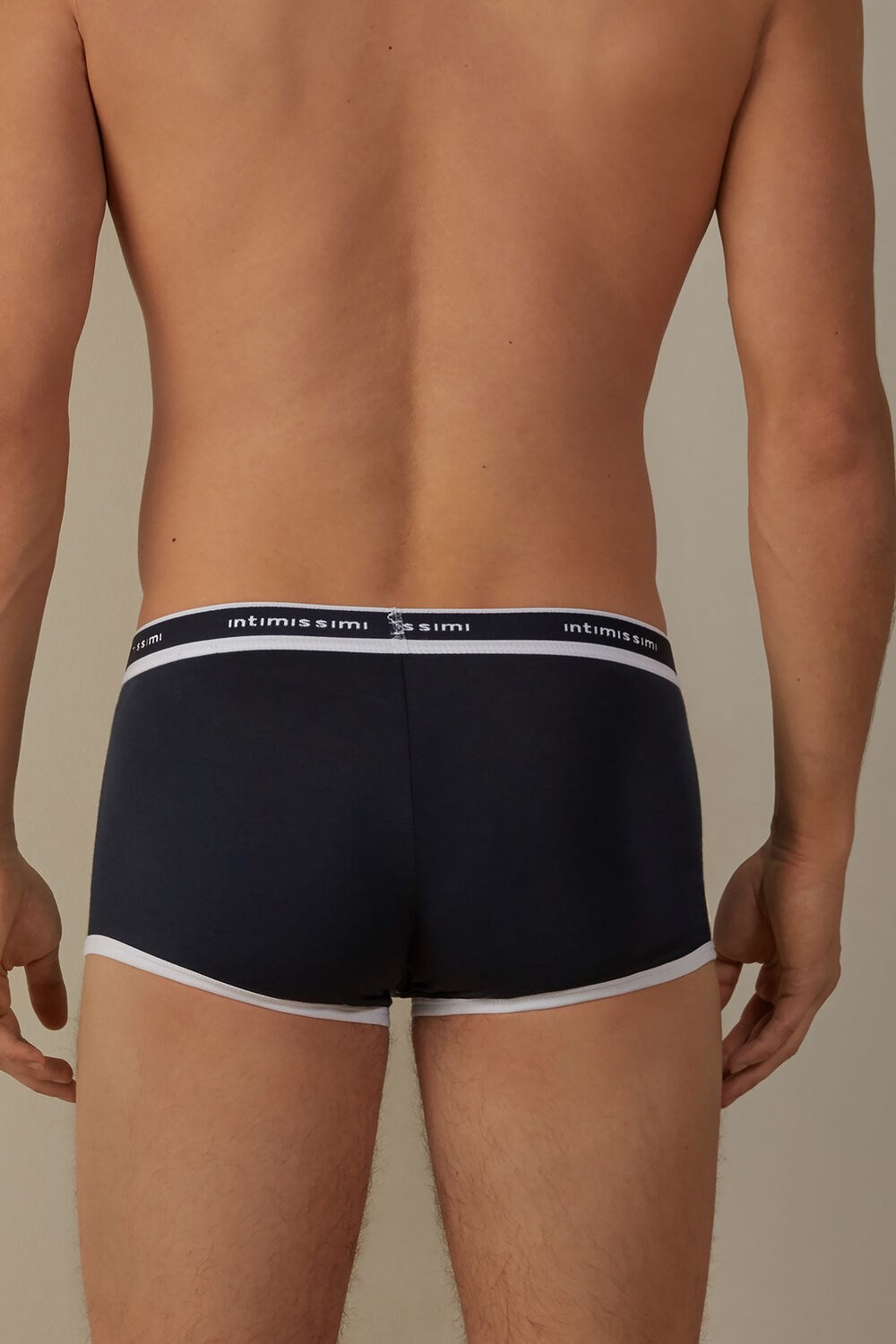 Blue - 3481 - Midnight Blue / White Intimissimi Stretch Supima® Cotton Boxer Shorts with Logo Detail | BYOR-02379