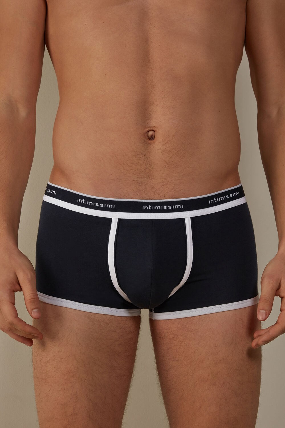 Blue - 3481 - Midnight Blue / White Intimissimi Stretch Supima® Cotton Boxer Shorts with Logo Detail | BYOR-02379