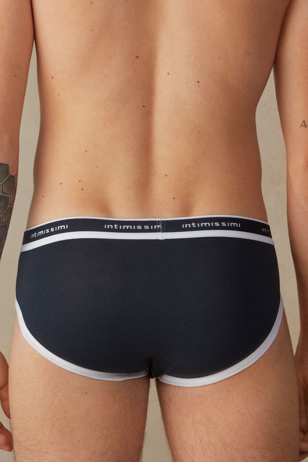 Blue - 3481 - Midnight Blue / White Intimissimi Stretch Supima® Cotton Brief with Logo Detail | LRHE-30849