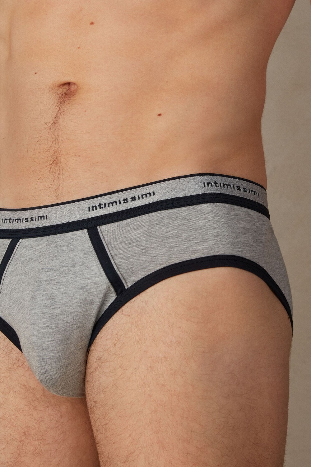 Blue - 387i - Light Grey Blend / Midnight Blue Intimissimi Stretch Supima® Cotton Brief with Logo Detail | JTGD-70416