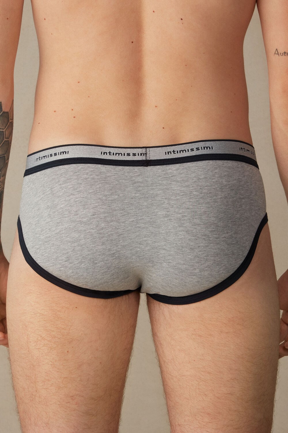 Blue - 387i - Light Grey Blend / Midnight Blue Intimissimi Stretch Supima® Cotton Brief with Logo Detail | JTGD-70416