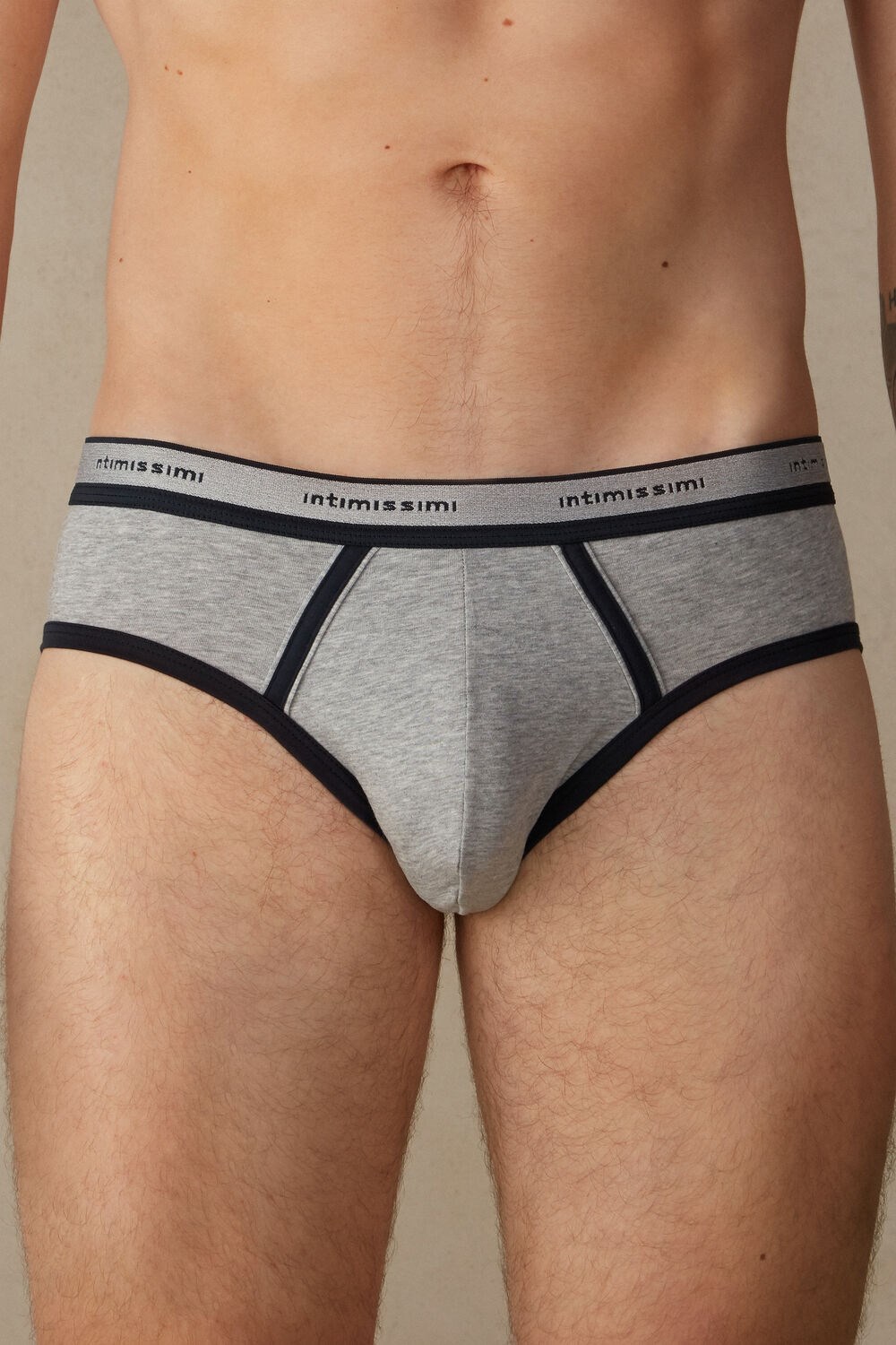 Blue - 387i - Light Grey Blend / Midnight Blue Intimissimi Stretch Supima® Cotton Brief with Logo Detail | JTGD-70416