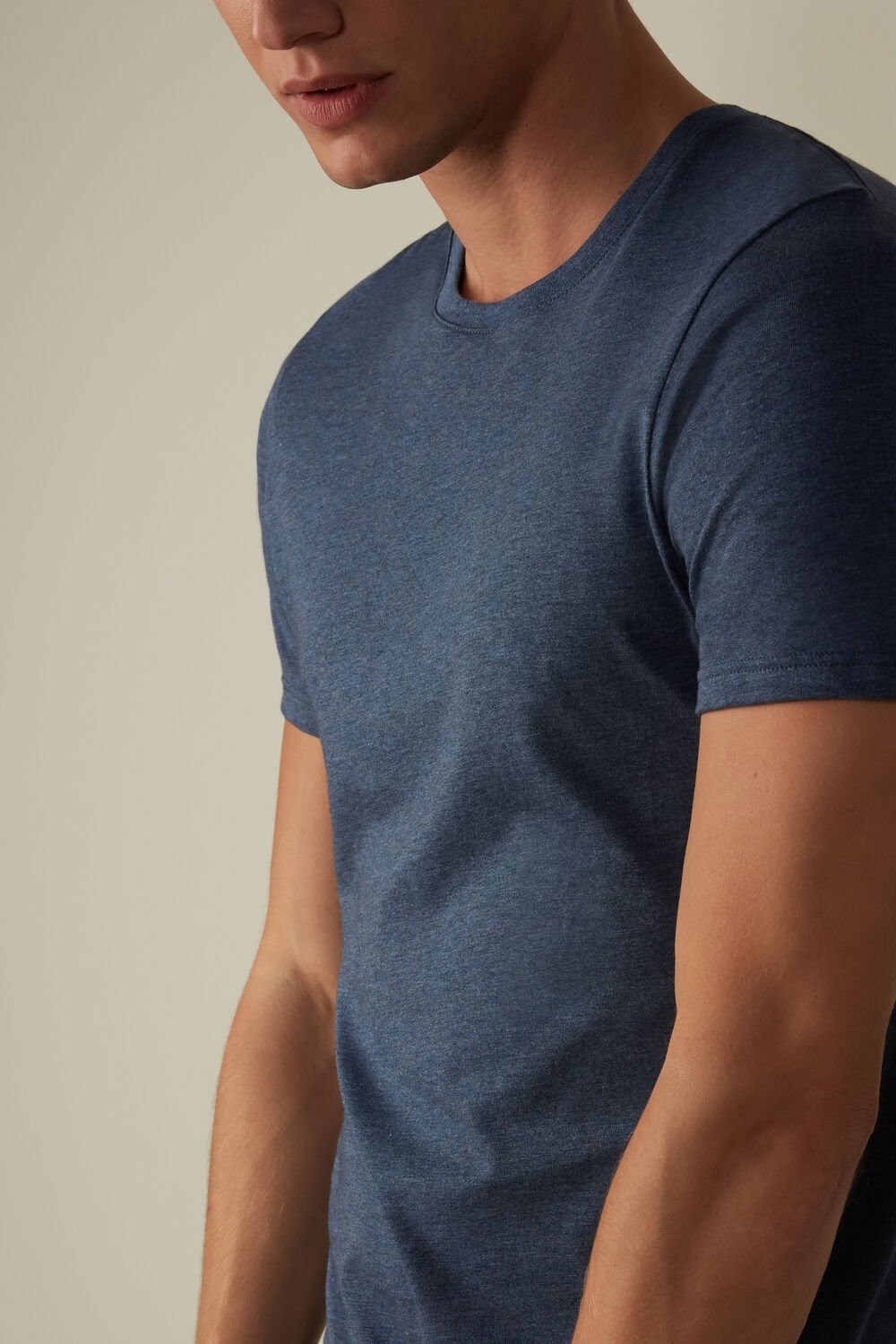 Blue - 5210 - Denim Blue Blend Intimissimi Short Sleeve Crew Neck T Shirt in Supima® Cotton | FGAD-40637