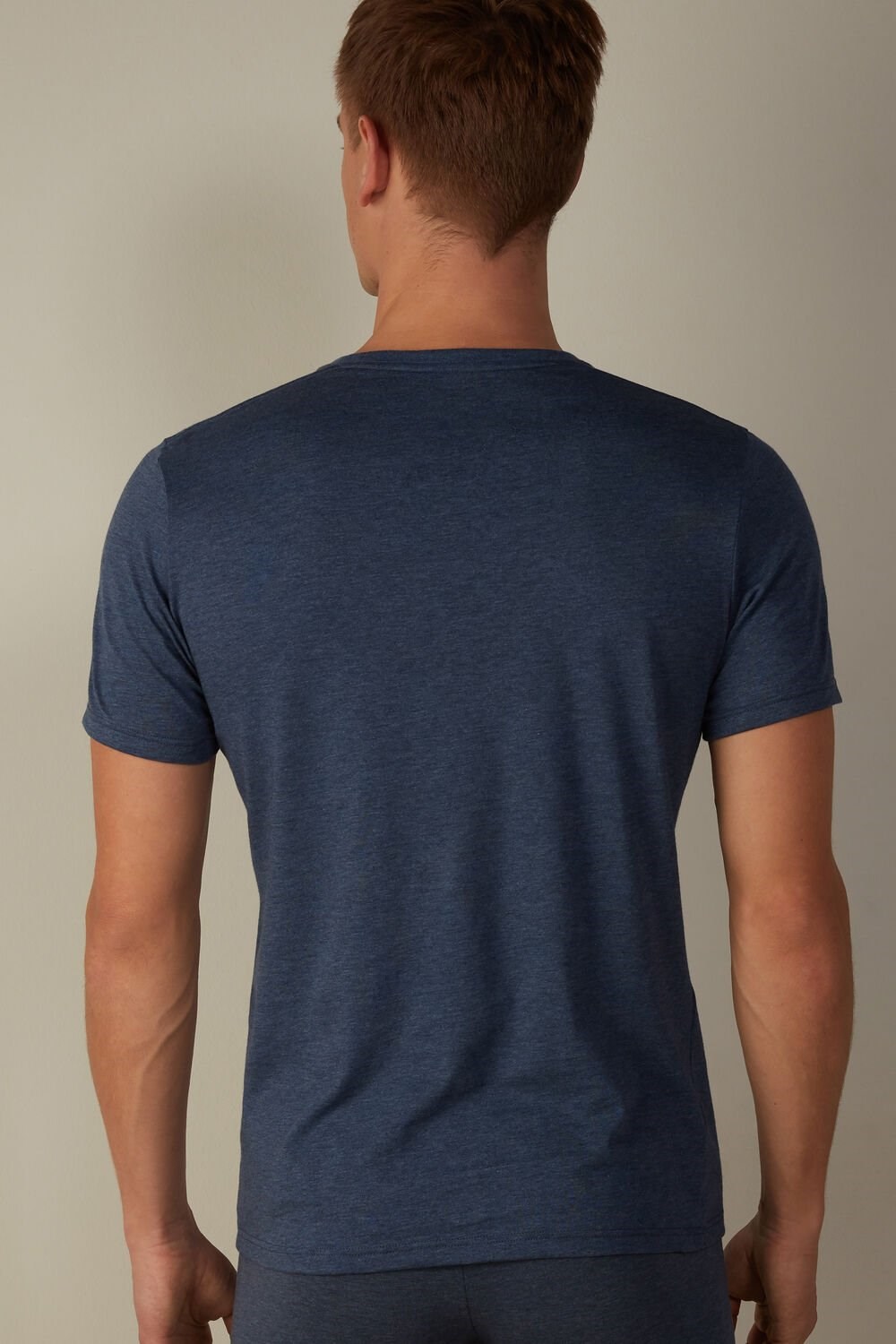 Blue - 5210 - Denim Blue Blend Intimissimi Short Sleeve Crew Neck T Shirt in Supima® Cotton | FGAD-40637