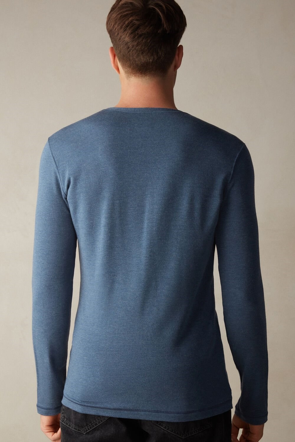 Blue - 5210 - Denim Blue Blend Intimissimi Long-Sleeve Modal-Cashmere Top | GUJC-86741