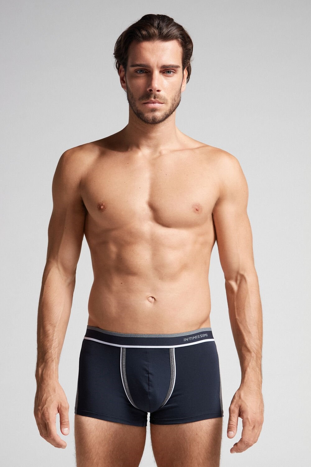 Blue - 541i - Midnight Blue / Graphite Grey Blend Intimissimi Two-tone Boxers in Stretch Supima® Cotton | HKLV-48670