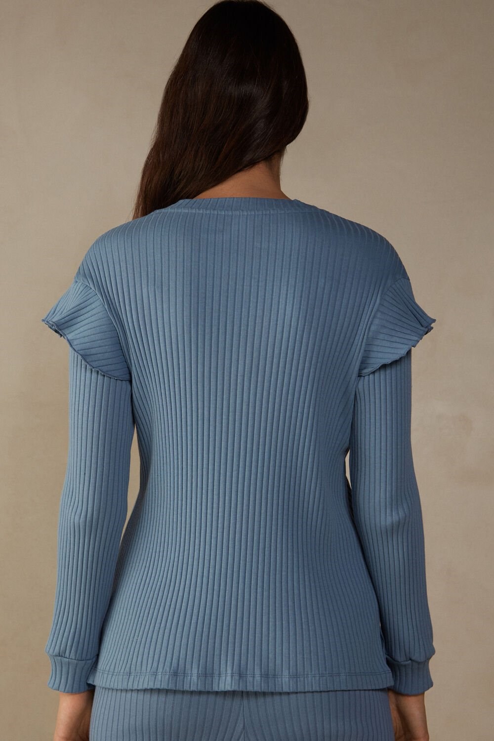 Blue - 5503 - Bianco Intimissimi Cozy Mountains Long Sleeve Ribbed Top | CBET-21085