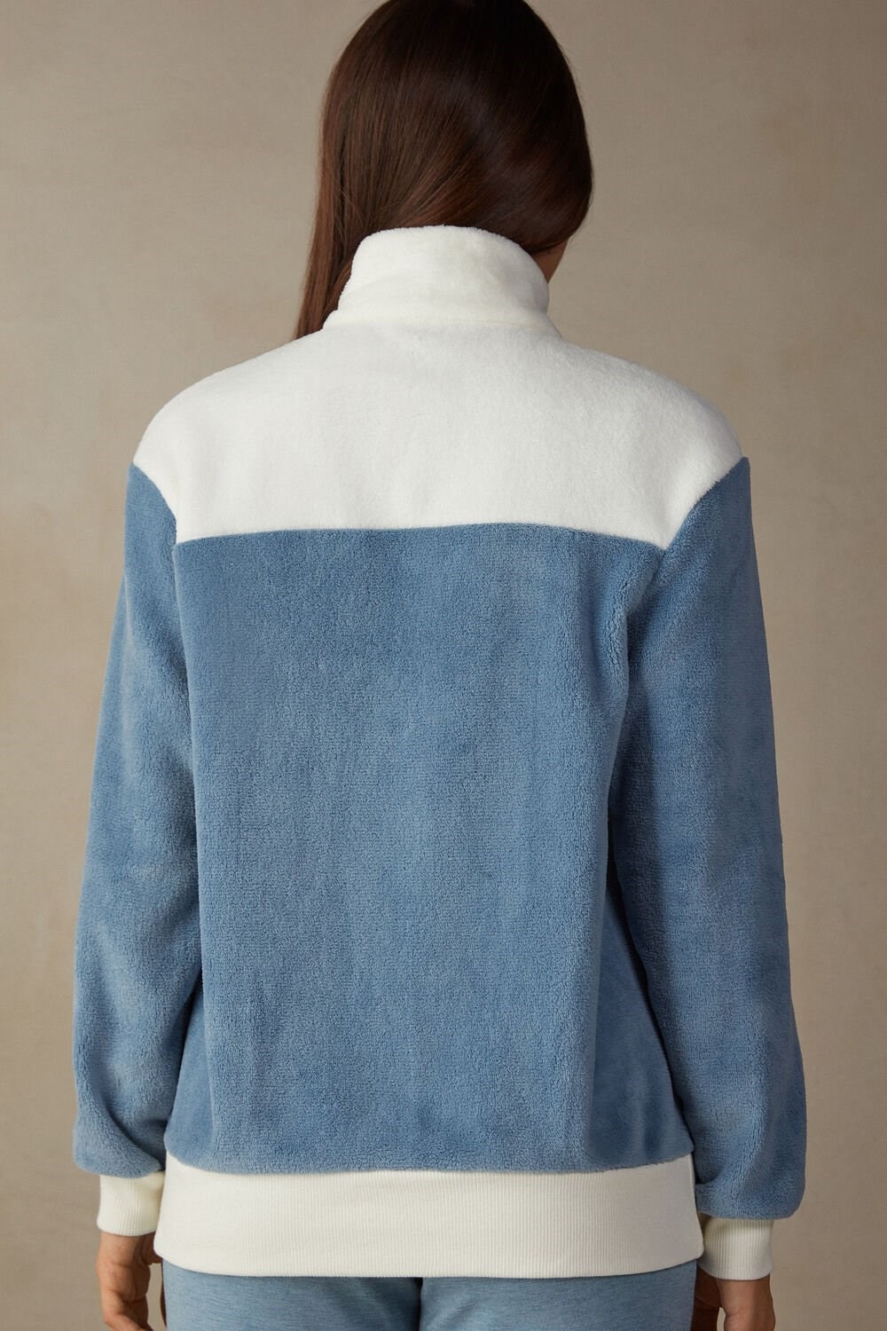 Blue - 5878 - Bianco Intimissimi Color Block Fleece Bomber | DGXE-79305