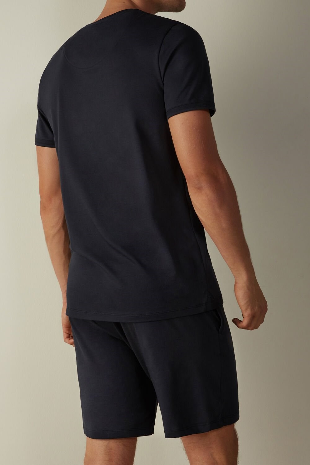 Blue - 800 - Midnight Blue Intimissimi Cropped Basic Supima® Cotton Pajamas | WAXZ-65172