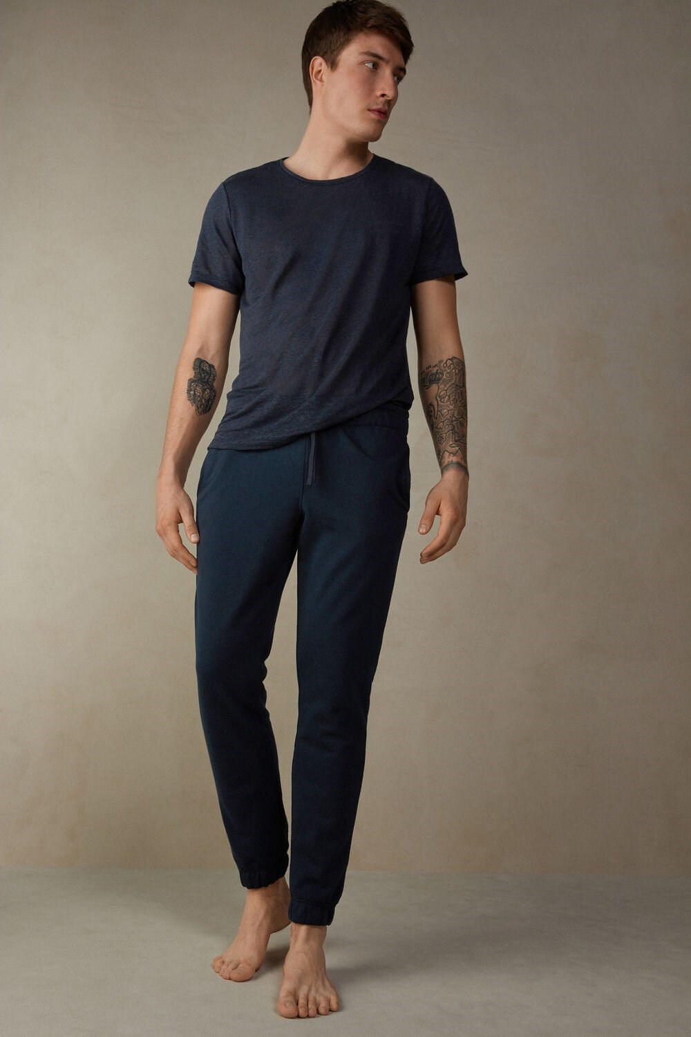 Blue - 800 - Midnight Blue Intimissimi Full Length Lightweight Sweatpants | MYZE-78014