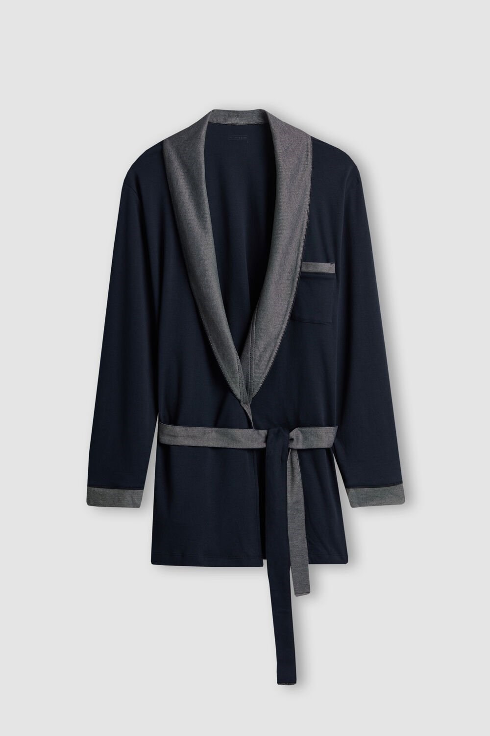 Blue - 800 - Midnight Blue Intimissimi Interlock Cotton Smoking Jacket | LYPB-68073