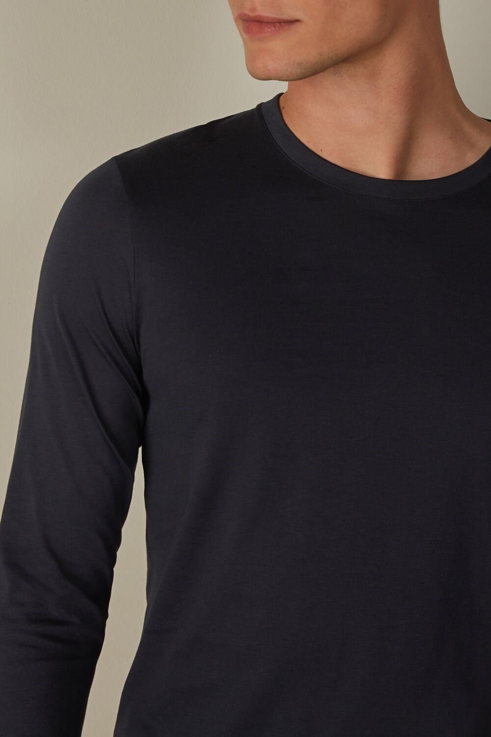 Blue - 800 - Midnight Blue Intimissimi Long-Sleeve Supima® Cotton Top | AXGH-38752