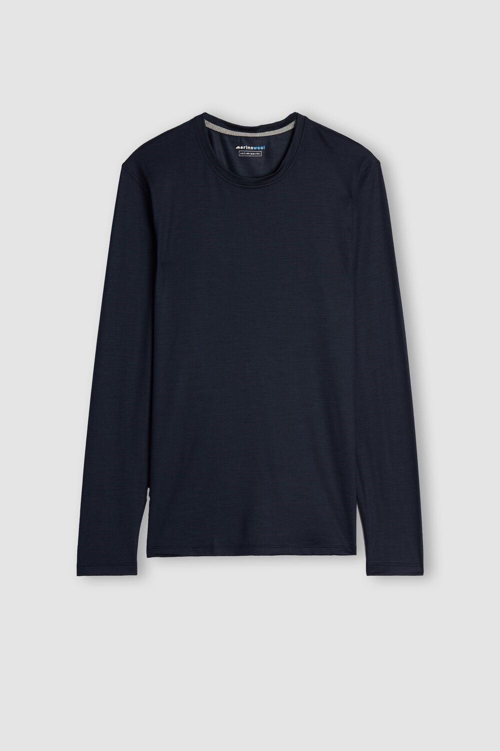 Blue - 800 - Midnight Blue Intimissimi Long-sleeve Crew-Neck Merino-Wool Top | JHCQ-58261