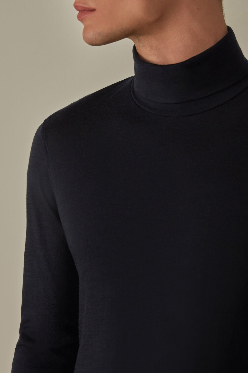 Blue - 800 - Midnight Blue Intimissimi Long-sleeve High-Neck Merino-Wool Top | NVEK-53804