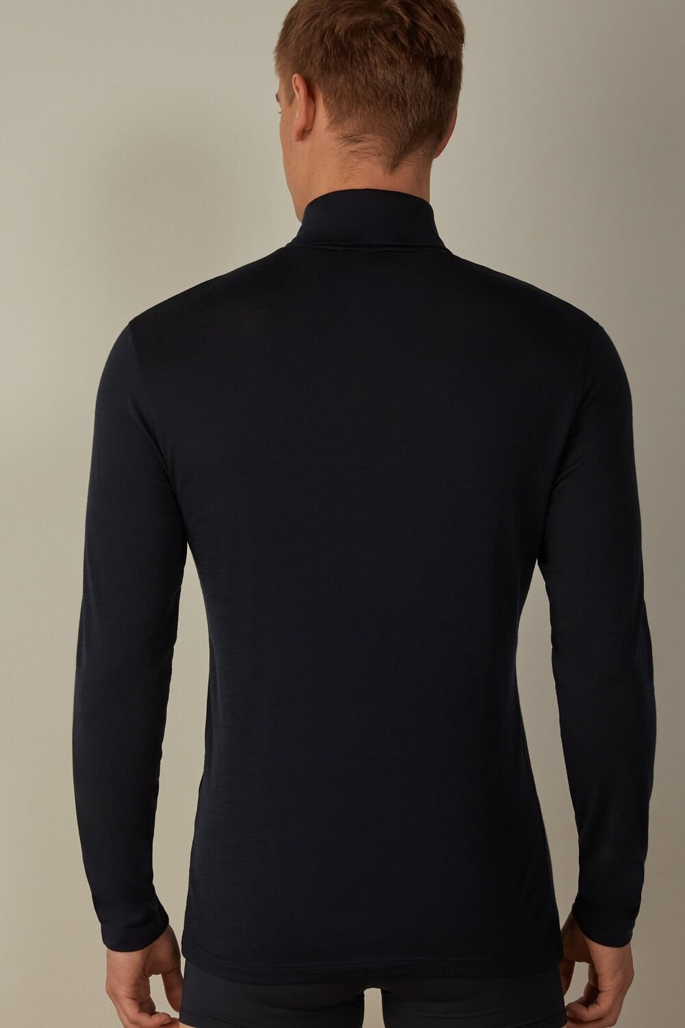 Blue - 800 - Midnight Blue Intimissimi Long-sleeve High-Neck Merino-Wool Top | NVEK-53804