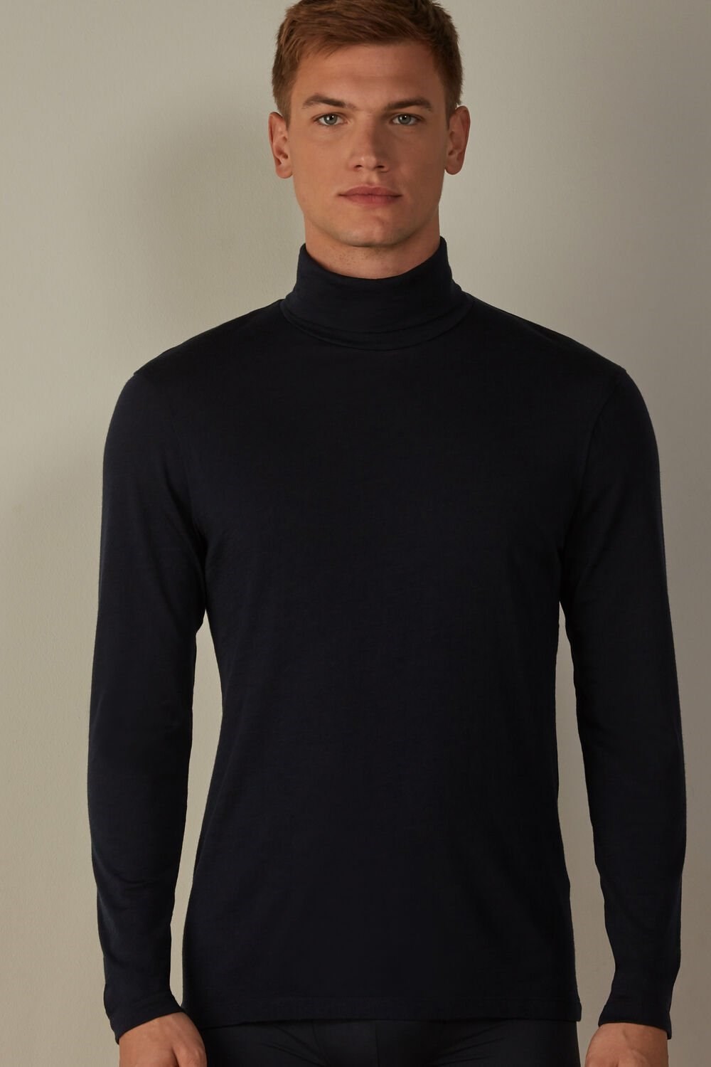 Blue - 800 - Midnight Blue Intimissimi Long-sleeve High-Neck Merino-Wool Top | NVEK-53804