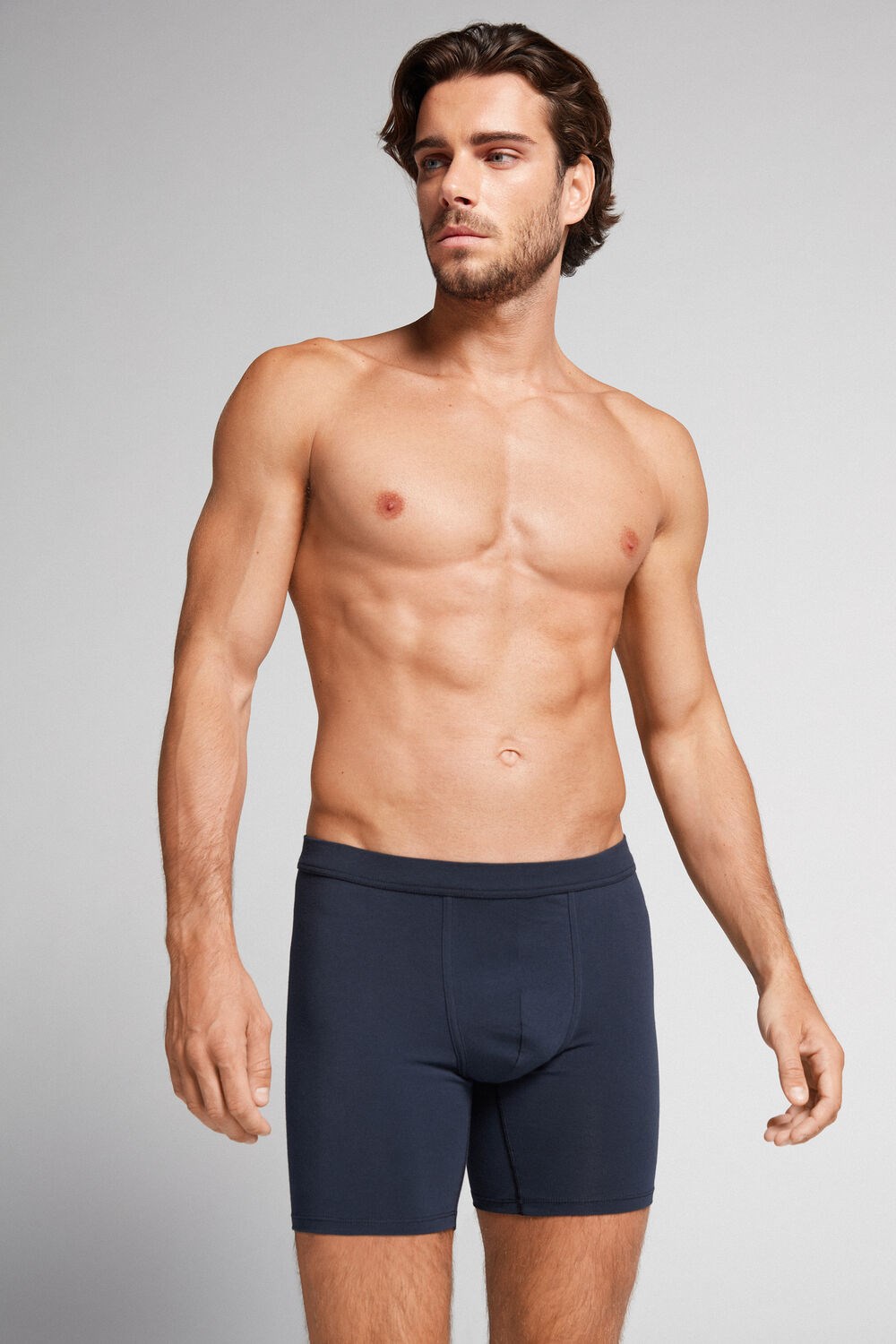 Blue - 800 - Midnight Blue Intimissimi Long Boxers in Stretch Supima® Cotton | WQAS-38169