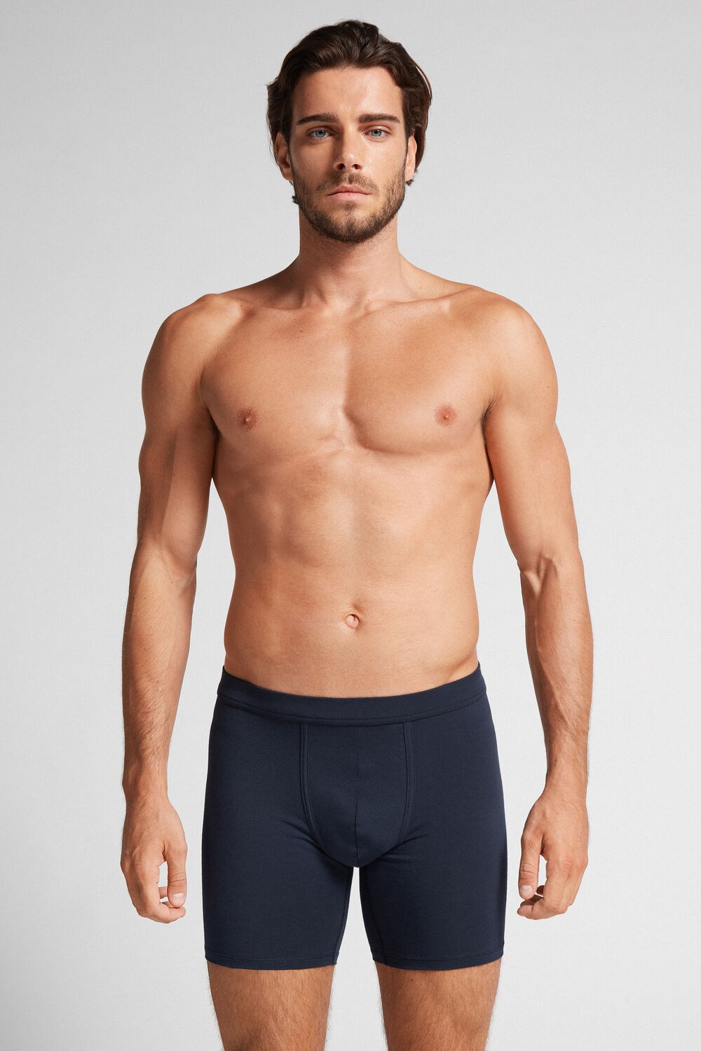 Blue - 800 - Midnight Blue Intimissimi Long Boxers in Stretch Supima® Cotton | WQAS-38169