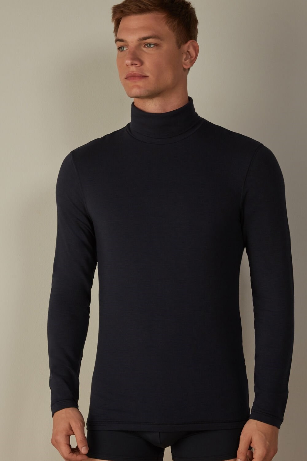 Blue - 800 - Midnight Blue Intimissimi Long-sleeve High-Neck Modal-Cashmere Top | YRPW-75240