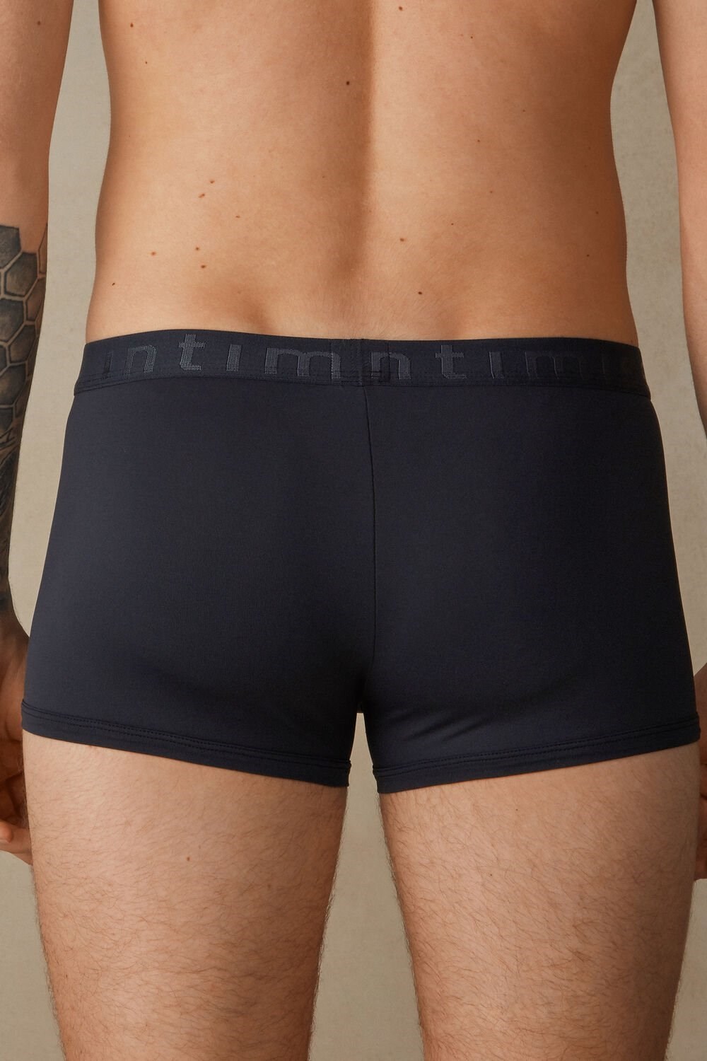 Blue - 800 - Midnight Blue Intimissimi Microfiber Logo Boxer Shorts | AFDU-06152