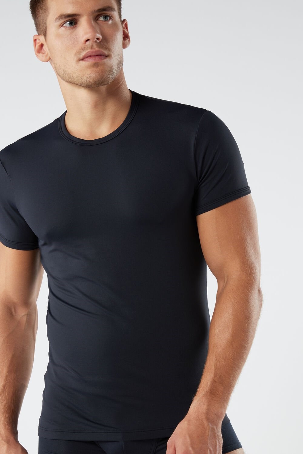 Blue - 800 - Midnight Blue Intimissimi Microfiber T-shirt | GFPX-36082