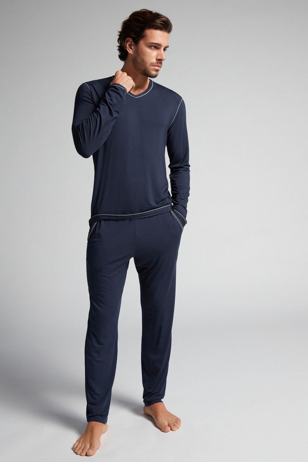 Blue - 800 - Midnight Blue Intimissimi Micromodal Pajamas | HOUB-68130