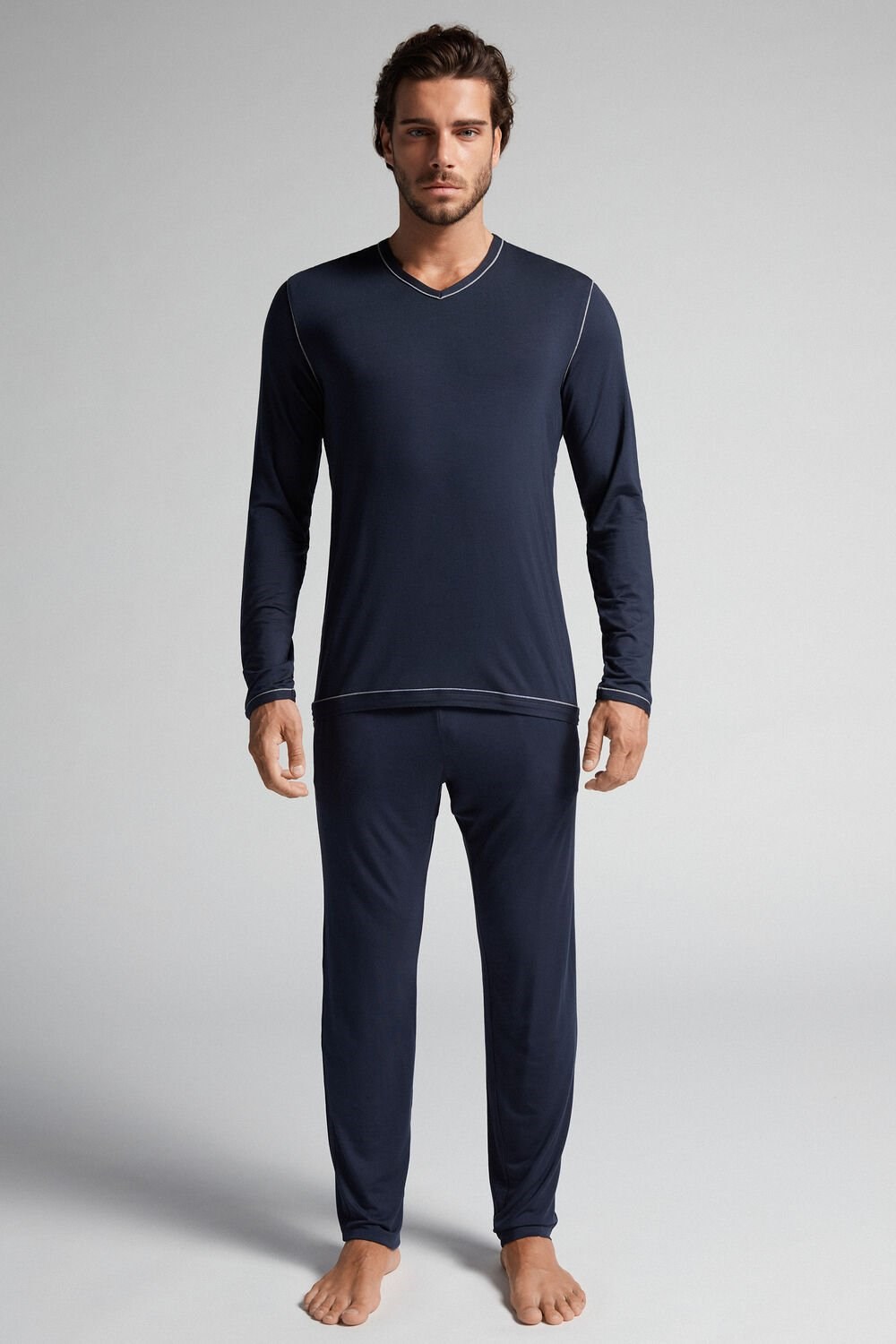 Blue - 800 - Midnight Blue Intimissimi Micromodal Pajamas | HOUB-68130