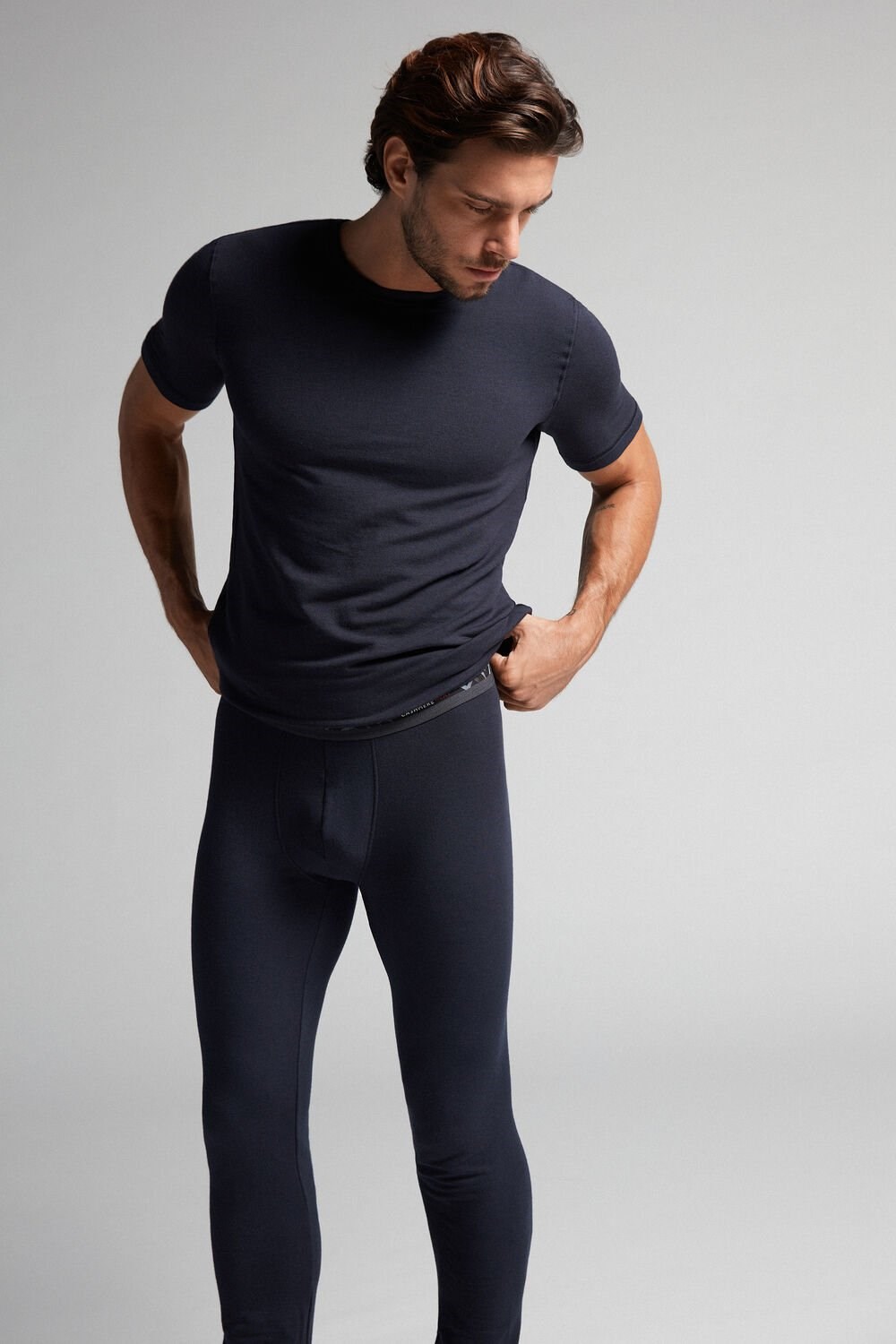 Blue - 800 - Midnight Blue Intimissimi Modal-Cashmere Leggings | JSLM-48761