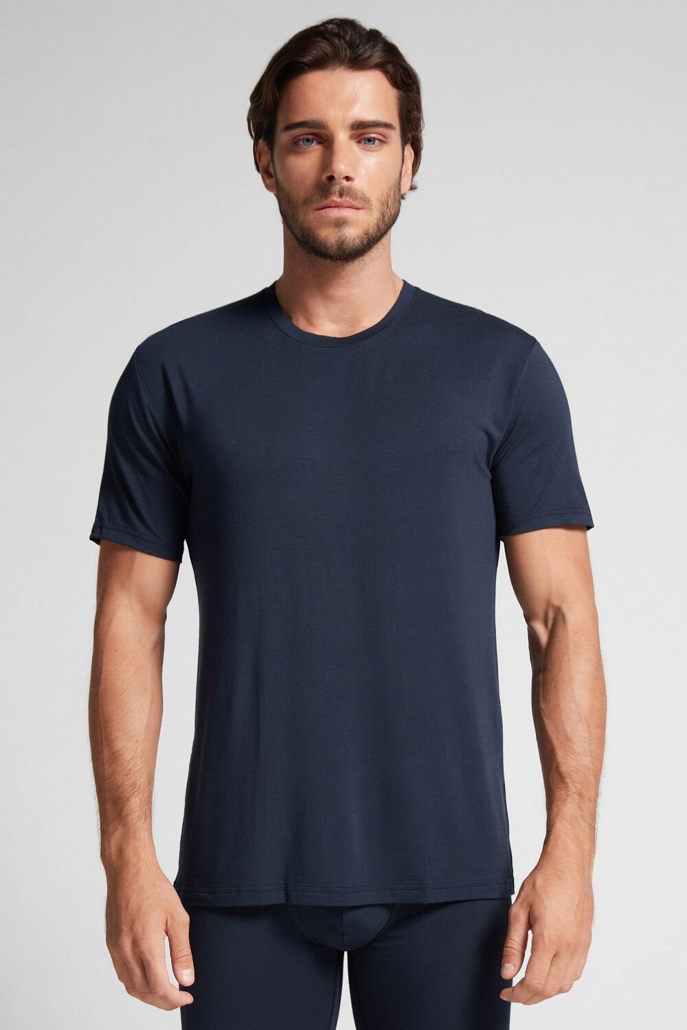 Blue - 800 - Midnight Blue Intimissimi Modal and Silk T-shirt | OQSP-56871