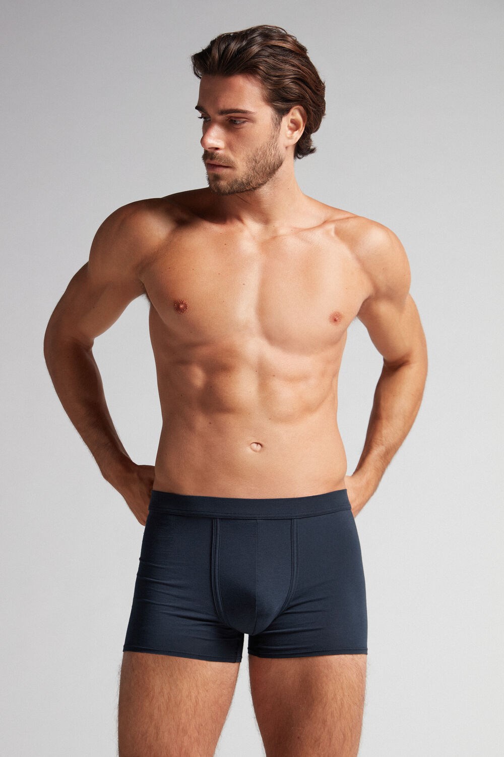 Blue - 800 - Midnight Blue Intimissimi Natural Fresh Supima® Cotton Boxers | JEGM-87215