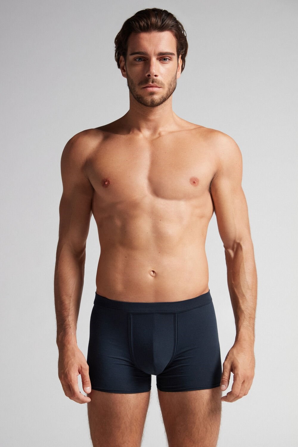 Blue - 800 - Midnight Blue Intimissimi Natural Fresh Supima® Cotton Boxers | JEGM-87215