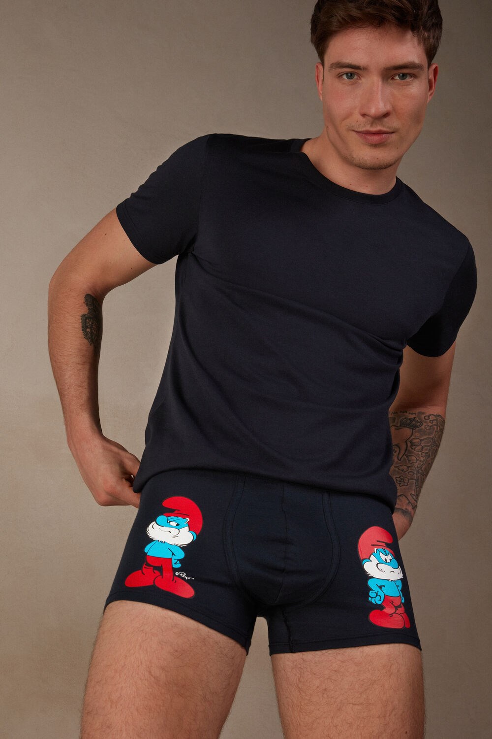 Blue - 800 - Midnight Blue Intimissimi Papa Smurf Boxers in Stretch Supima® Cotton | MZAP-67825