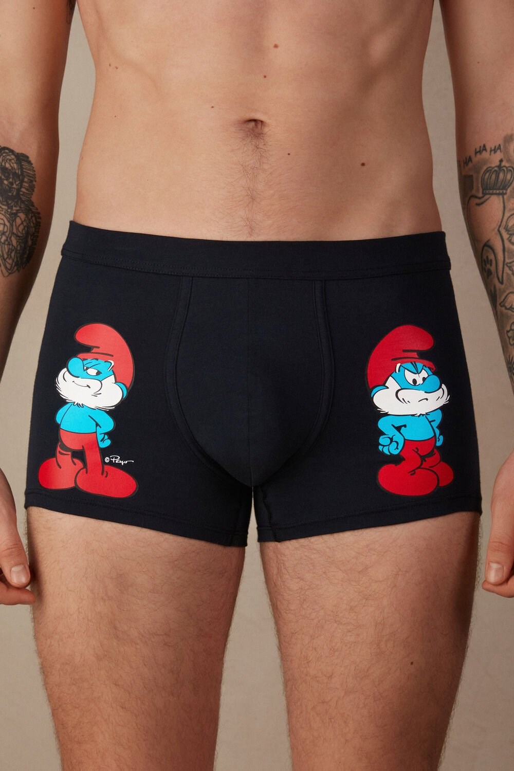 Blue - 800 - Midnight Blue Intimissimi Papa Smurf Boxers in Stretch Supima® Cotton | MZAP-67825