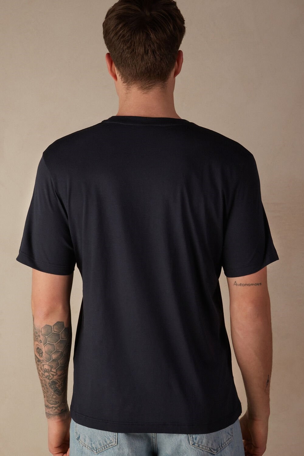 Blue - 800 - Midnight Blue Intimissimi Regular Fit T-Shirt in Extrafine Supima® Cotton | EFRQ-27095