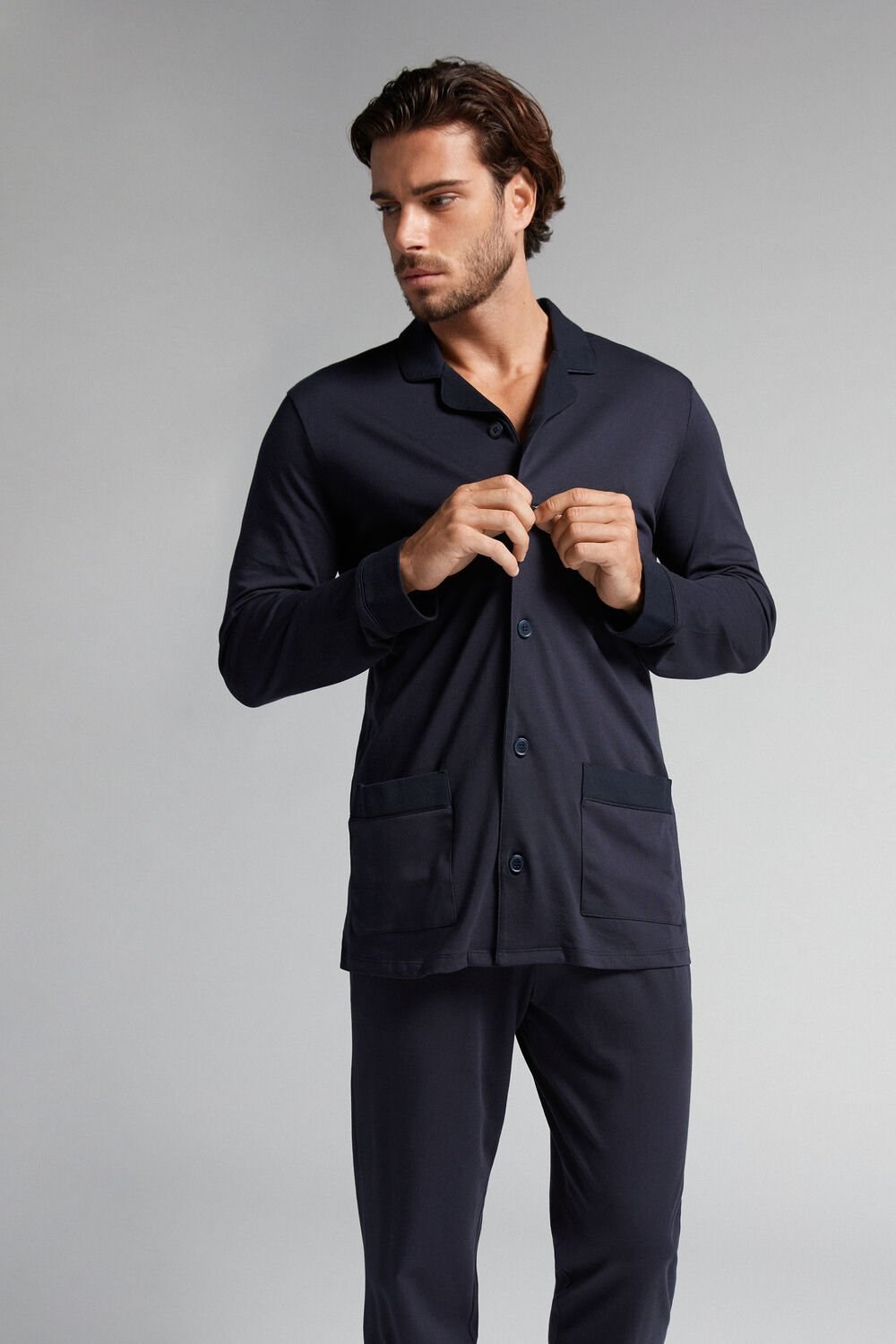 Blue - 800 - Midnight Blue Intimissimi Supima® Cotton Pajamas | KCAH-14679