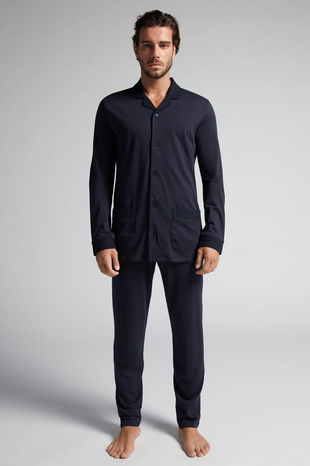 Blue - 800 - Midnight Blue Intimissimi Supima® Cotton Pajamas | KCAH-14679