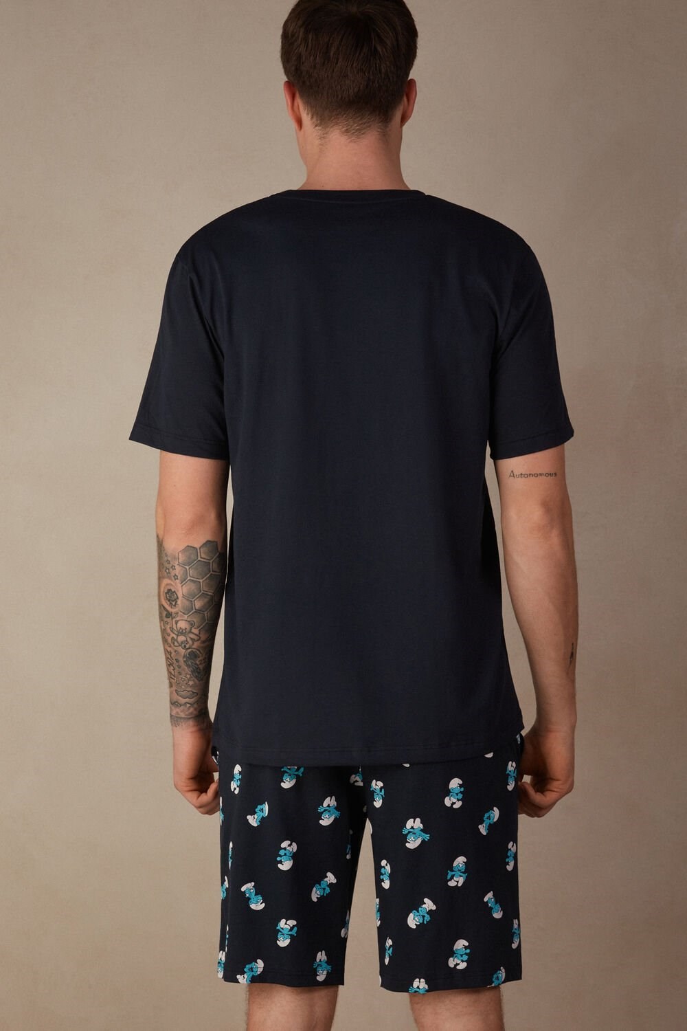 Blue - 800 - Midnight Blue Intimissimi Smurfs Short Cotton Pajamas | LPVR-82164