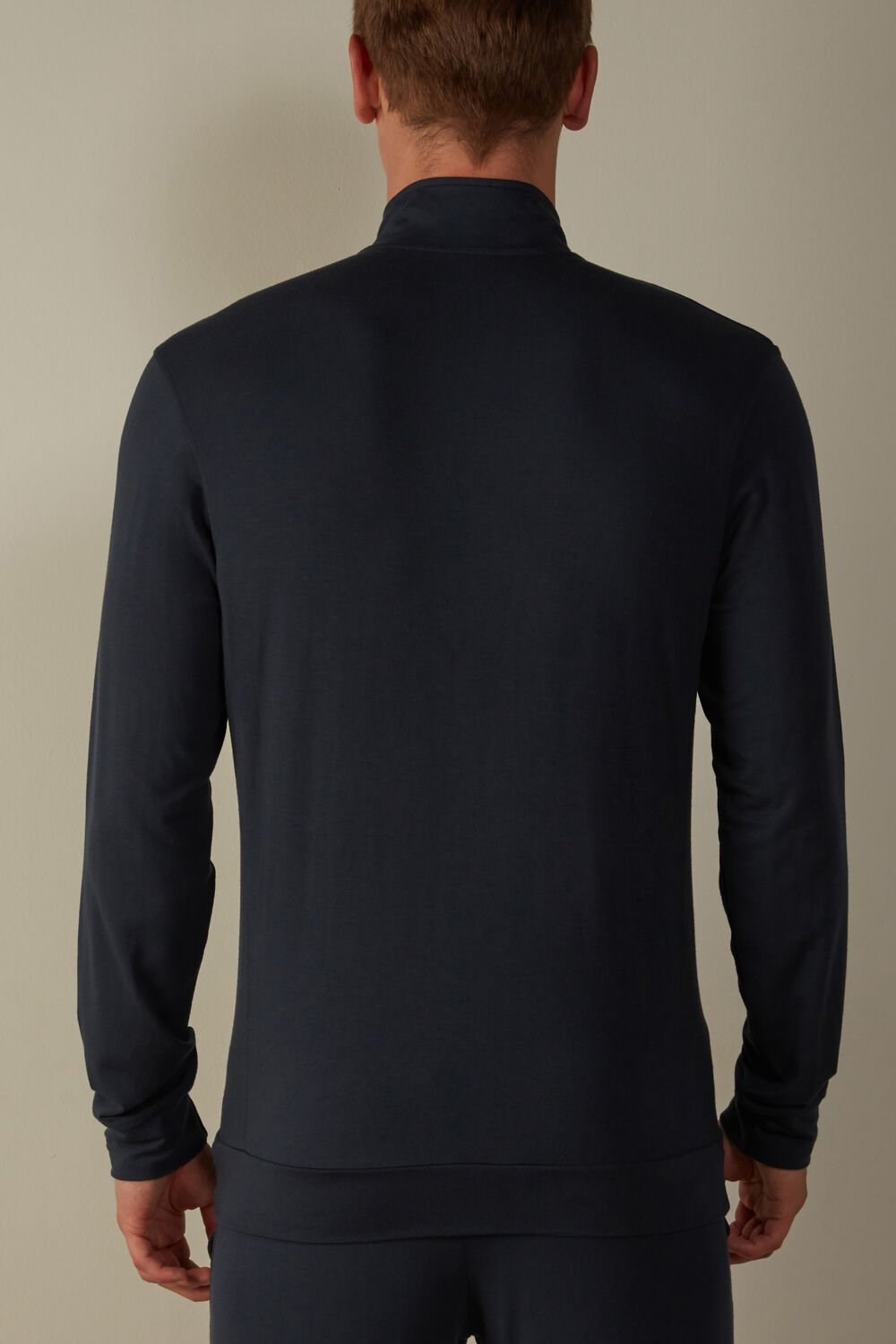 Blue - 800 - Midnight Blue Intimissimi Silk and Modal Zip-Up Sweatshirt | OAID-42308