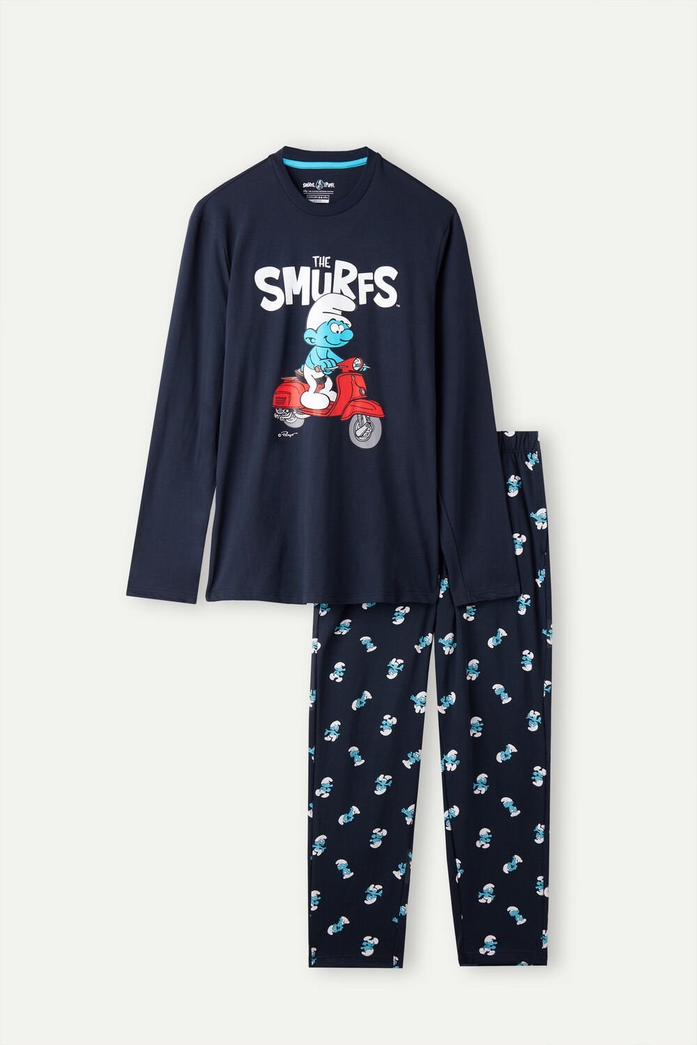 Blue - 800 - Midnight Blue Intimissimi Smurfs Full Length Cotton Pajamas | RZBT-46598