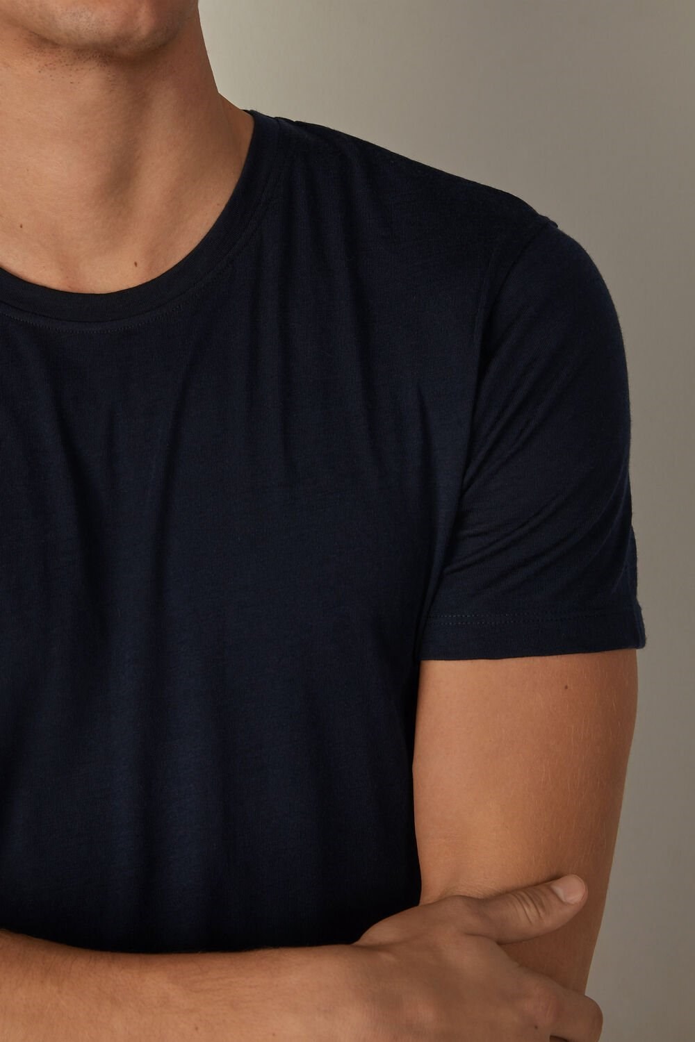 Blue - 800 - Midnight Blue Intimissimi Stretch Merino Wool Short-Sleeve T-Shirt | ZMIL-92680