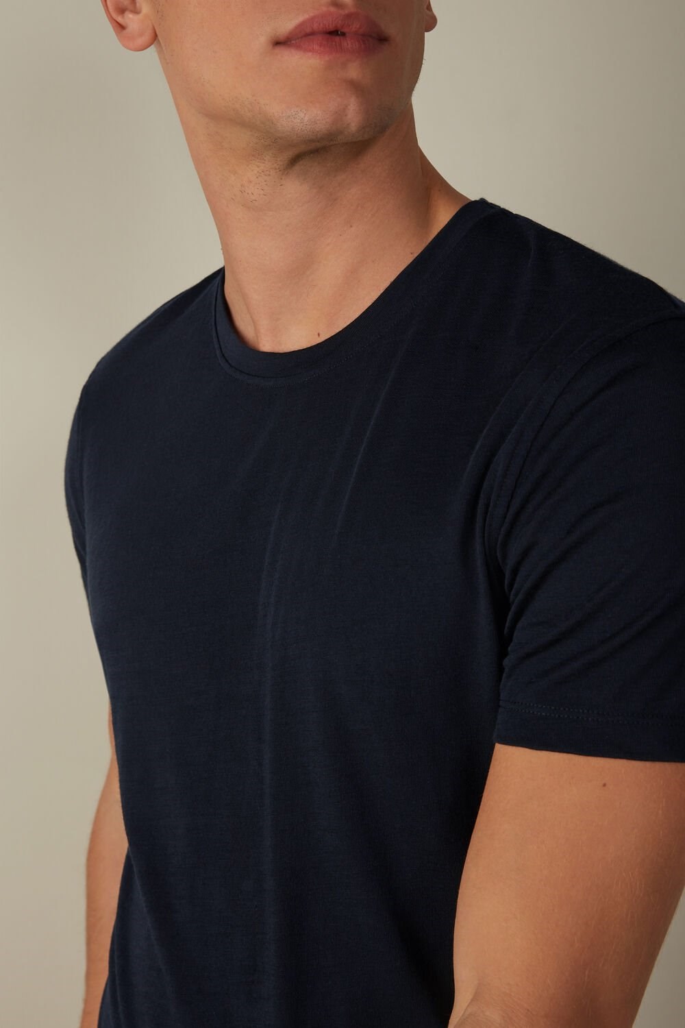 Blue - 800 - Midnight Blue Intimissimi Stretch Merino Wool Short-Sleeve T-Shirt | ZMIL-92680