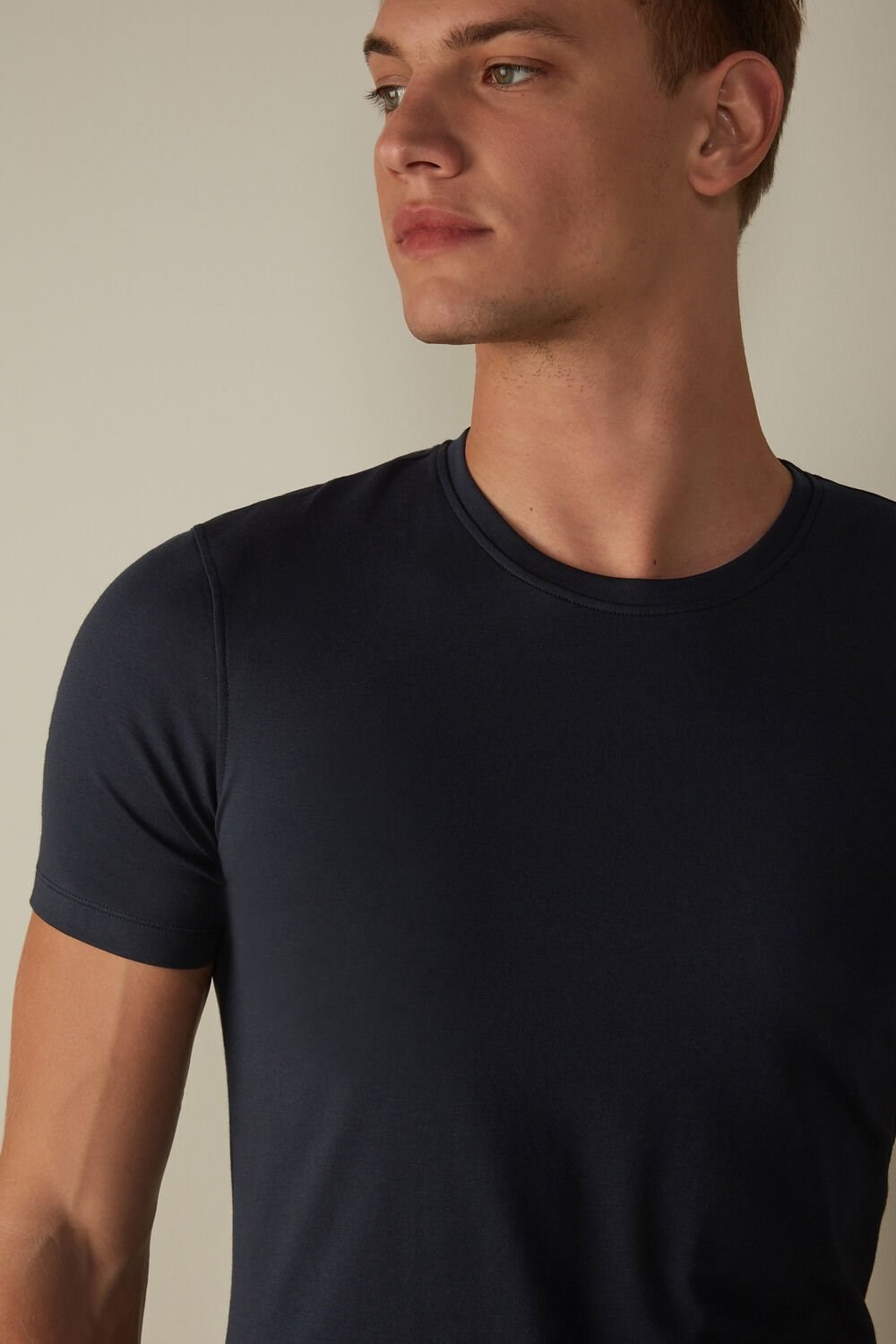 Blue - 800 - Midnight Blue Intimissimi T-shirt in Stretch Supima® Cotton | IJQP-76491