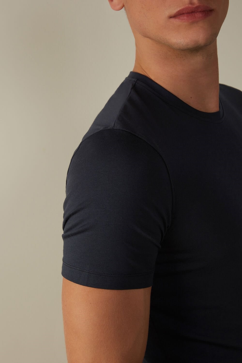 Blue - 800 - Midnight Blue Intimissimi T-shirt in Stretch Supima® Cotton | IJQP-76491