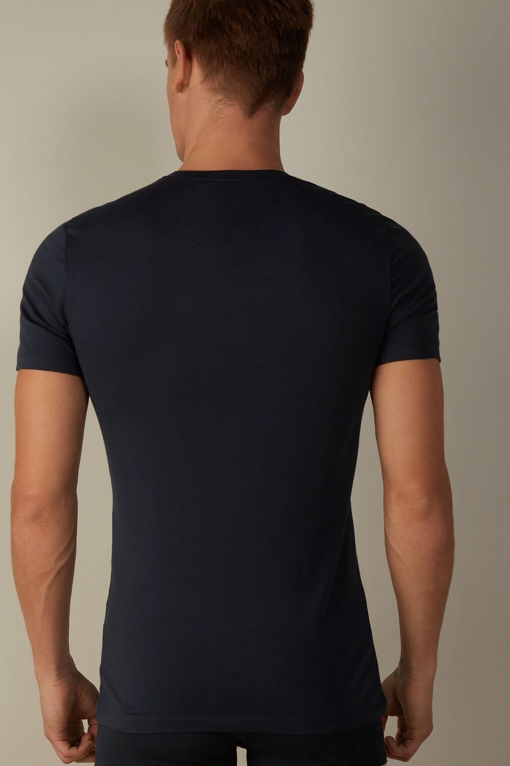 Blue - 800 - Midnight Blue Intimissimi T-shirt in Stretch Supima® Cotton | IJQP-76491