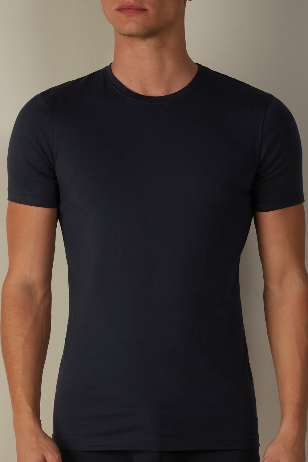 Blue - 800 - Midnight Blue Intimissimi T-shirt in Stretch Supima® Cotton | IJQP-76491