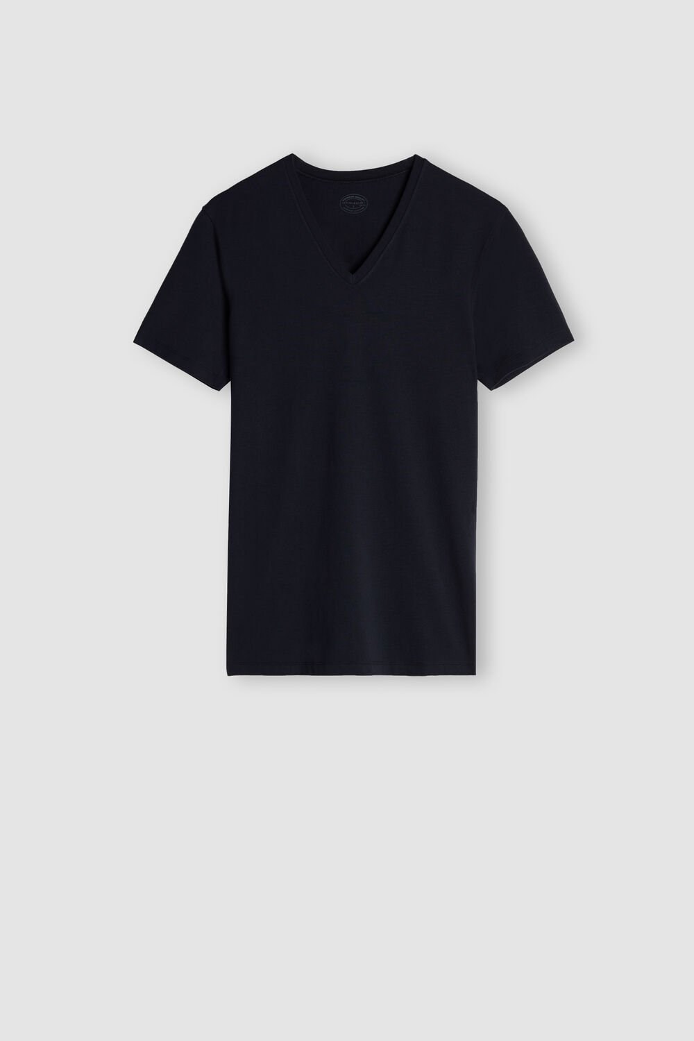 Blue - 800 - Midnight Blue Intimissimi V-neck T-shirt in Stretch Supima® Cotton | ZQOA-71954