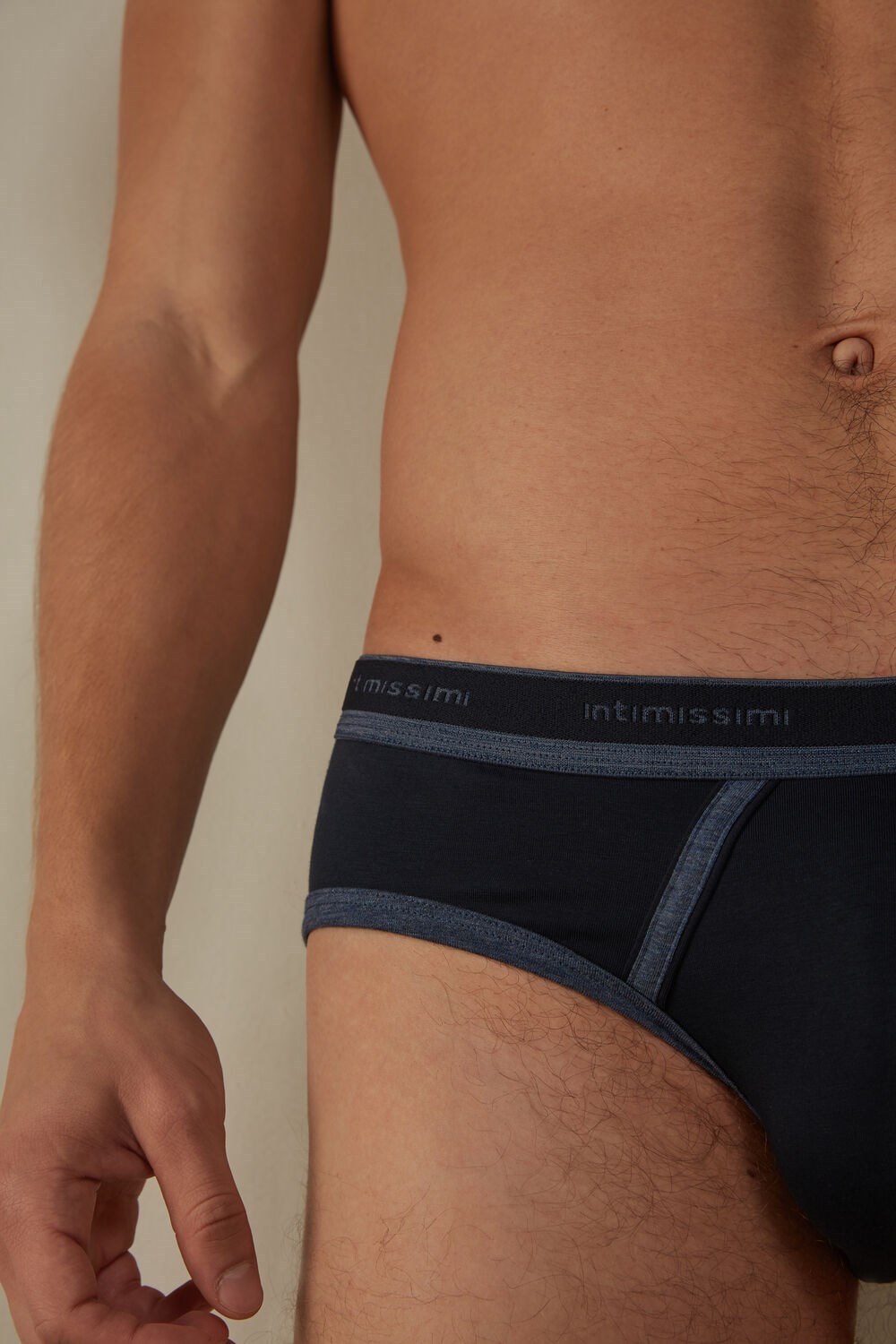 Blue - 844i - Midnight Blue / Heathered Denim Blue Intimissimi Stretch Supima® Cotton Brief with Logo Detail | BPZQ-17569