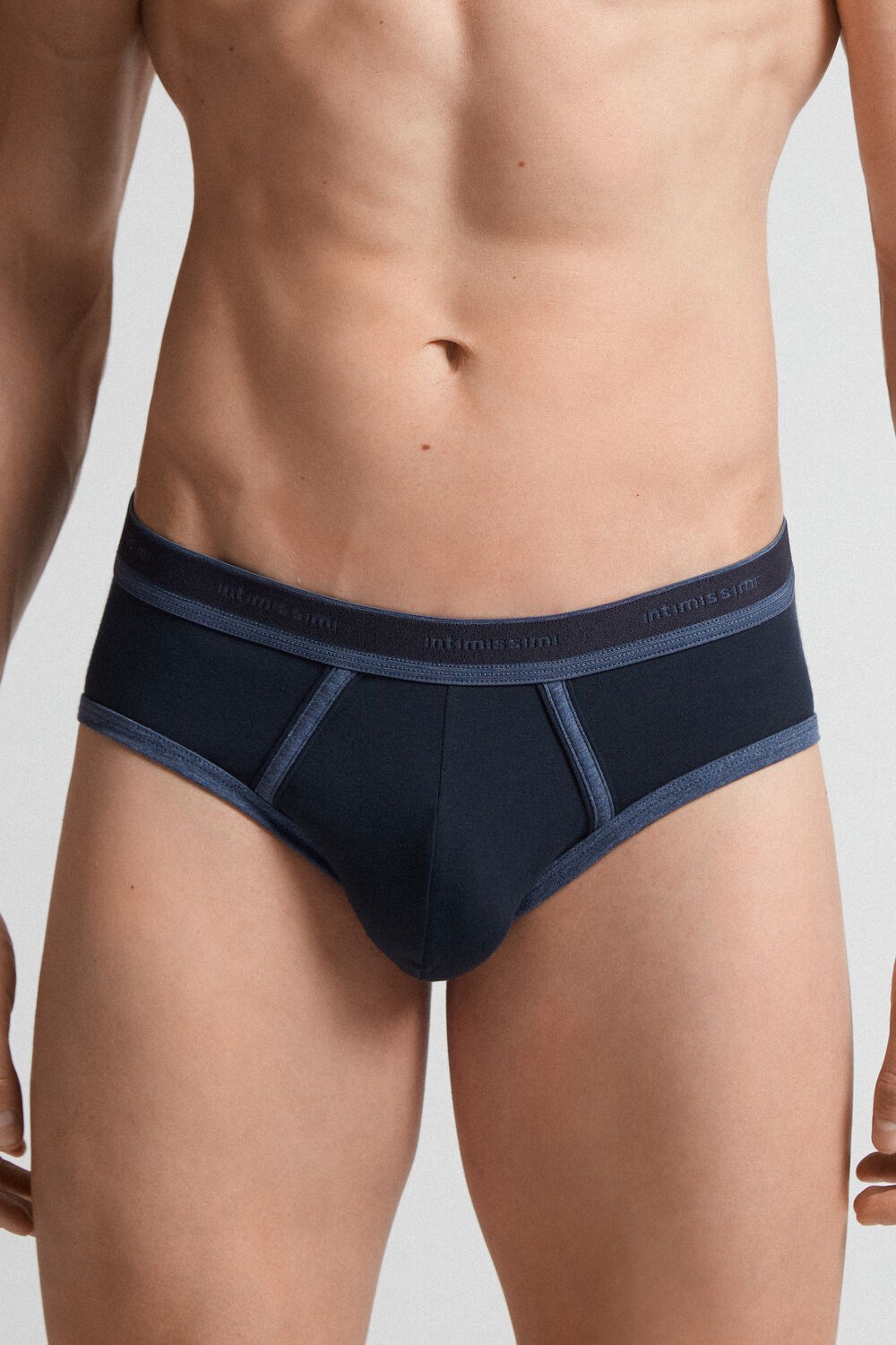 Blue - 844i - Midnight Blue / Heathered Denim Blue Intimissimi Stretch Supima® Cotton Brief with Logo Detail | BPZQ-17569